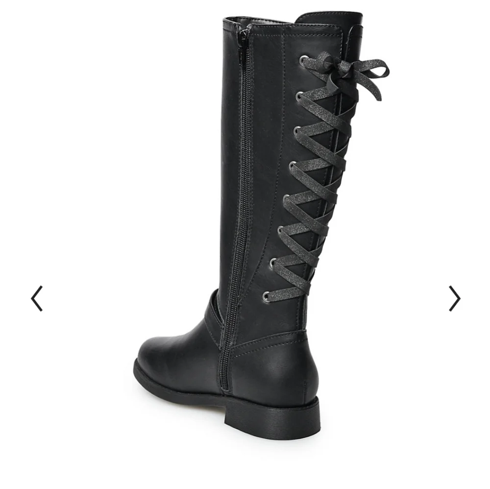 Faux leather BROWN riding boots lace up zip 13 1 cy